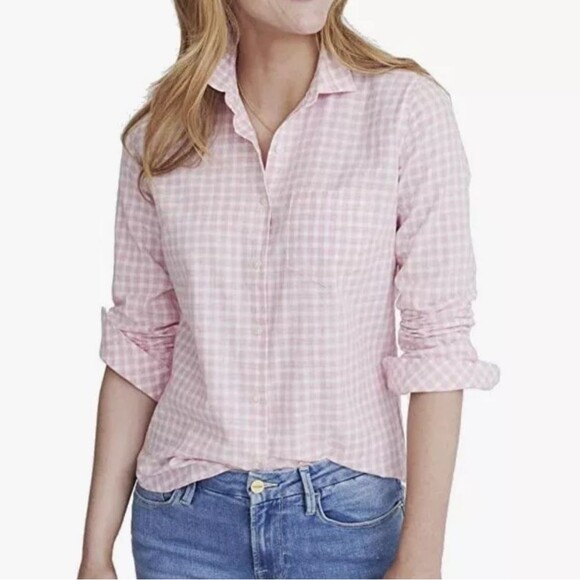 Untuckit Calina Pink White Gingham Checkered Button Down Shirt NWT Women Size 4 - Picture 1 of 4